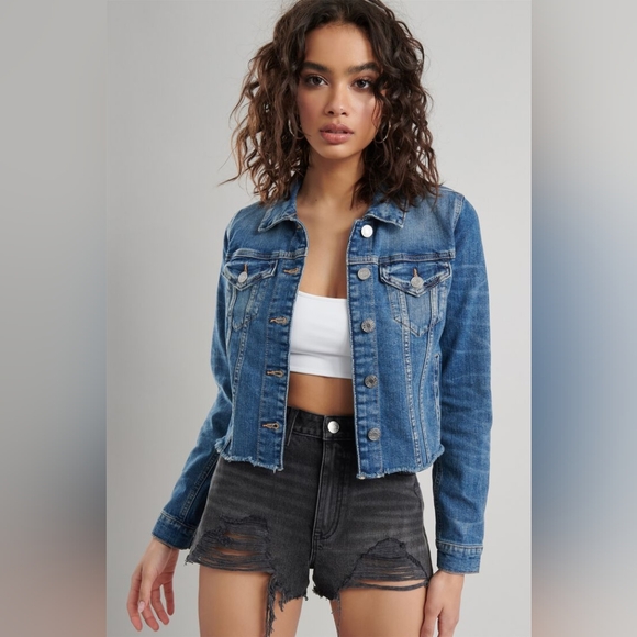 Garage Blue Denim Raw Hem Jacket Size Medium - Picture 1 of 5